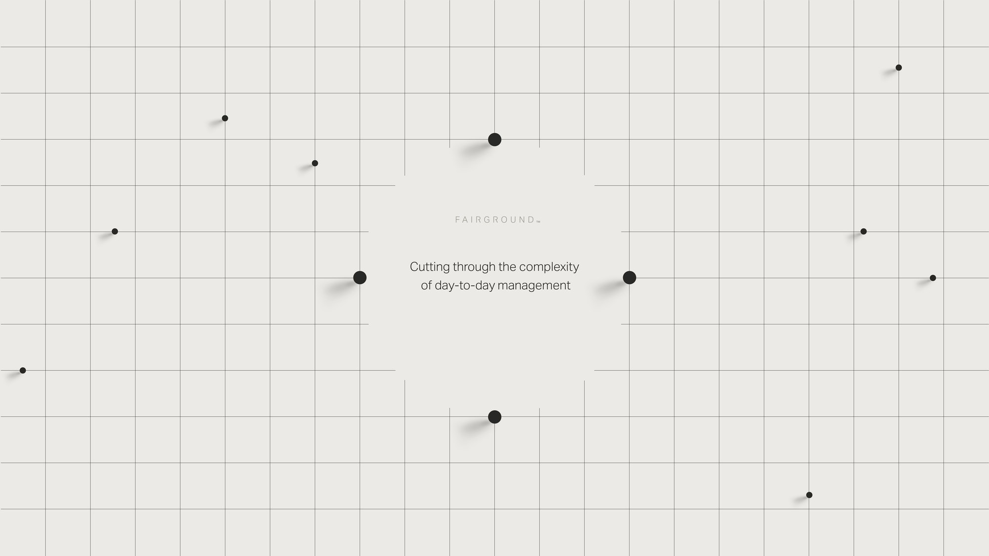 A fine square grid filling the frame with dots of several sizes placed across it, and a clearing in the centre where the grid lines stop short to make room for a line of text.