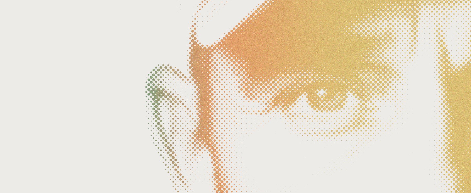 A wide halftone strip printed in clay, gold and olive inks instead of charcoal, the only warm halftone in the set.